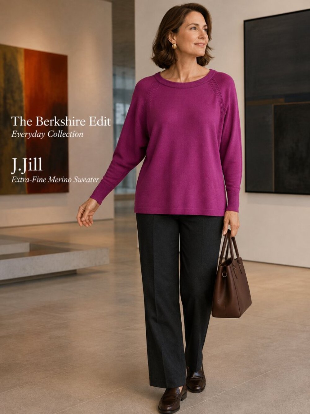 J.Jill Wearever Merino Wool Sweater Berry Magenta Raglan Dolman Petite L